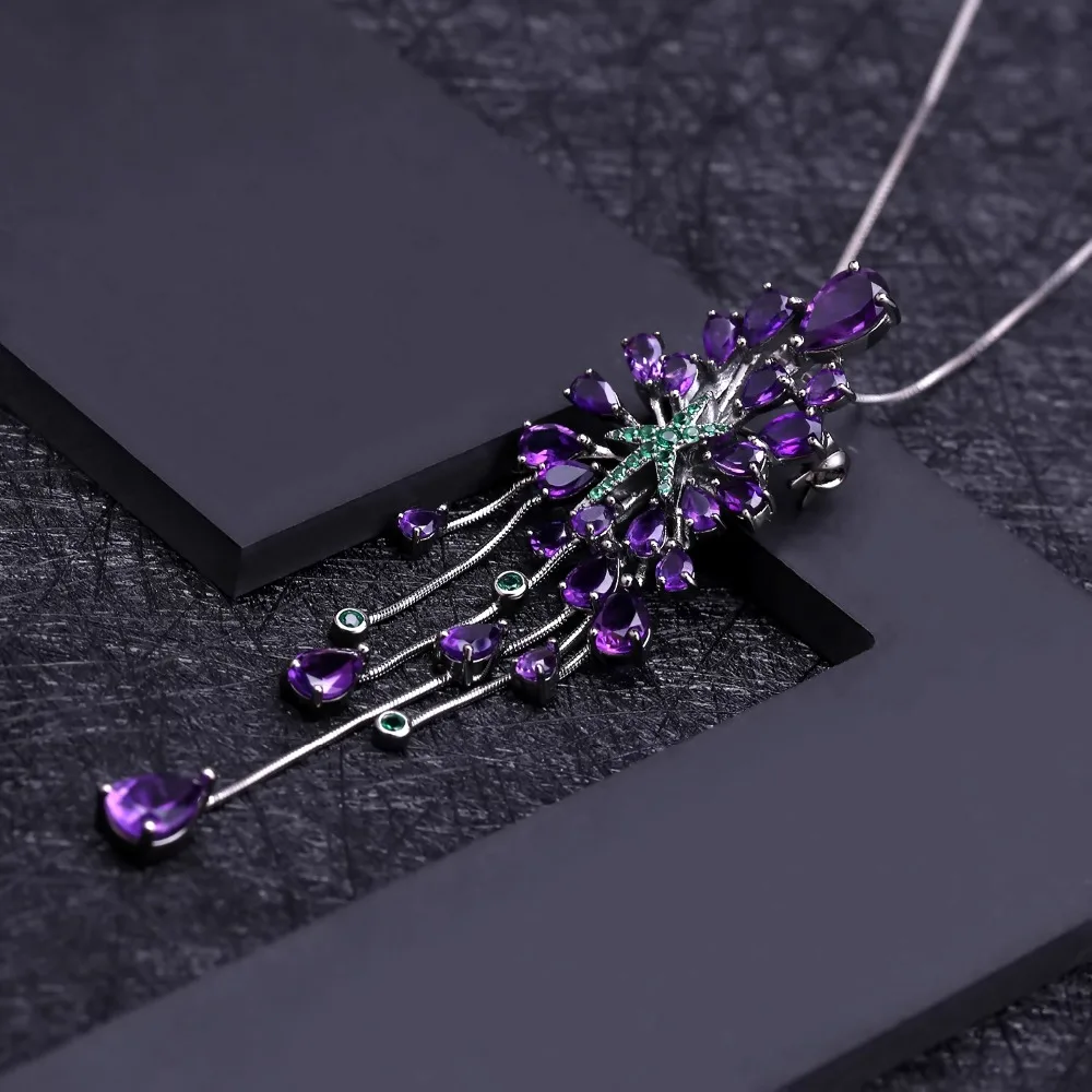 GEM'S BALLET 8.88Ct натуральный аметист винтажный, готический, в стиле панк 925 пробы Серебряный Драгоценный камень кулон ожерелье для женщин вечерние ювелирные изделия