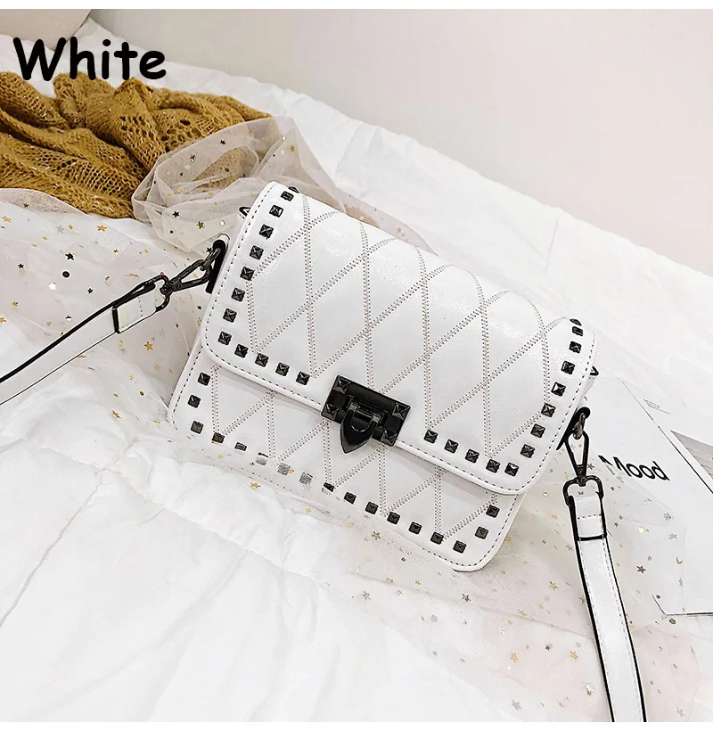 Высокое качество Бриллиантовая клетчатая маленькая квадратная сумка женская новая модная сумка на плечо с заклепками Повседневная дикая сумка-мессенджер