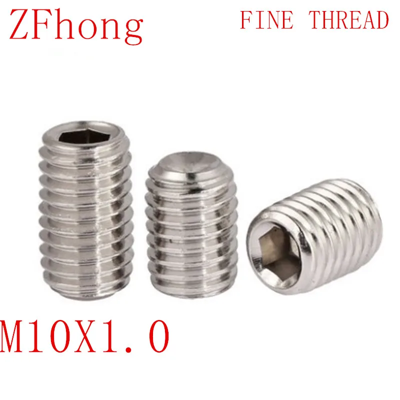 

20Pcs DIN916 m10*1.0 304 Stainless Steel fine thread Inner Hex Cup Point Socket Set Screw