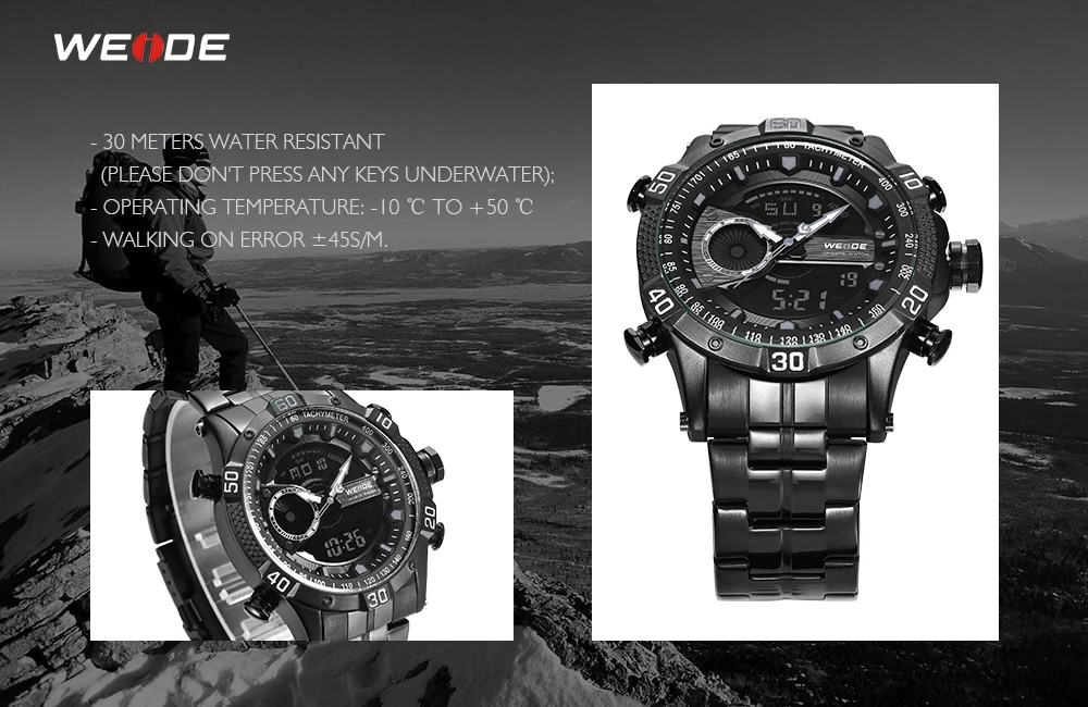 Мужские спортивные часы WEIDE, мужские часы из нержавеющей стали, аналоговые, светодиодный, цифровые, деловые, Стальные кварцевые наручные часы, Relogio Masculino