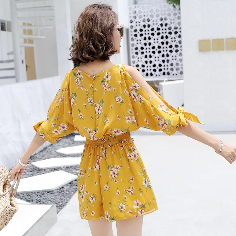 

2019 New Arrival Women's Sets Fashion Chiffon Beach Playsuits For Lady Off-the-shoulder Batwing Sleeve Jumpsuit A256