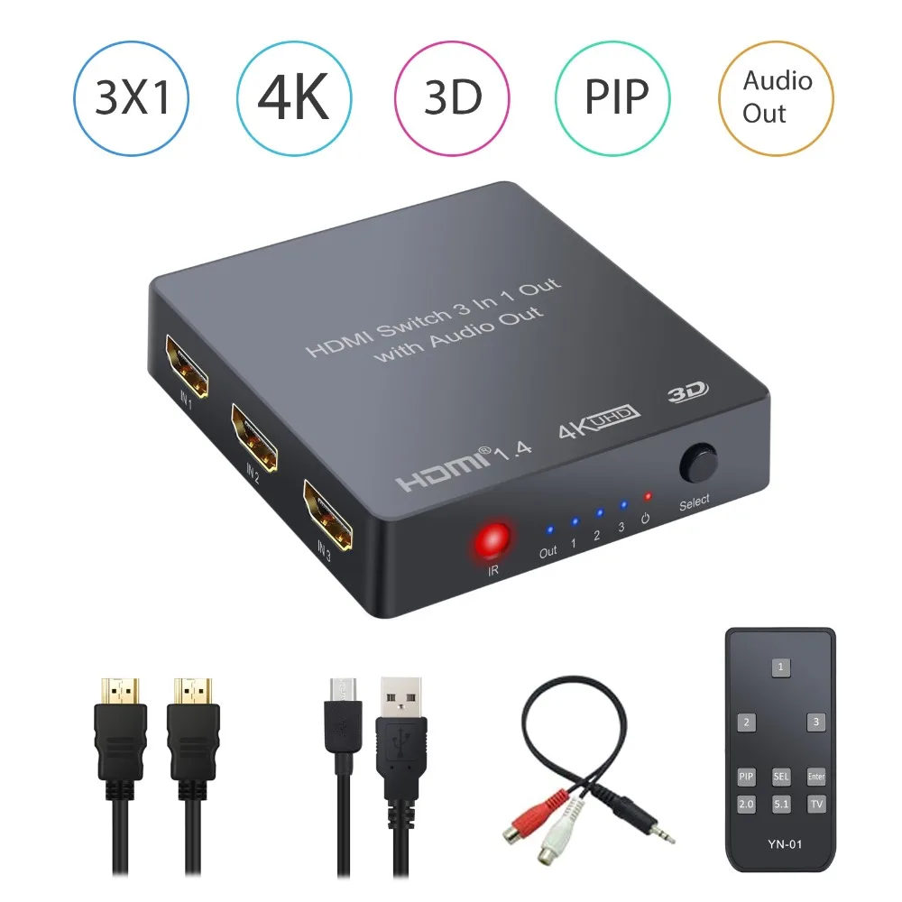 Proster 3x1 HDMI коммутатор с аудио экстрактором оптический Toslink SPDIF выход поддержка 4 к 3D 1080P PIP HDMI коммутатор с rca-кабелем