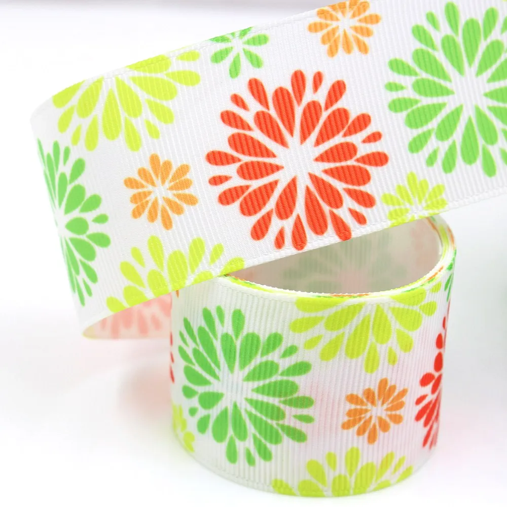 

10Y Free shipping 38MM Wide Geometric Grosgrain Ribbon Printing flowers Geometric patterns Printed grosgrain ribbon