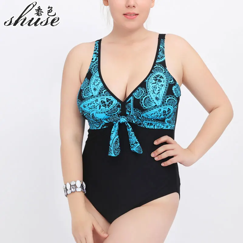 Женские One Pieces Купальники больших Размеры Пинта Цветочный Лоскутная высокой