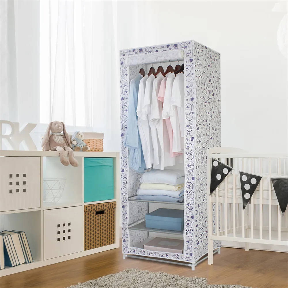 Finether Polycotton одиночный шкаф, ткань Анти-пыль Усиленная стальная рама Легкая разборка комбинированный гардероб хранение складной