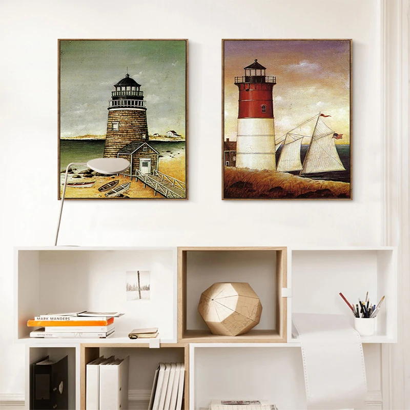 Картина с изображением старого маяков NEWBILITY ретро Ностальгический пейзаж