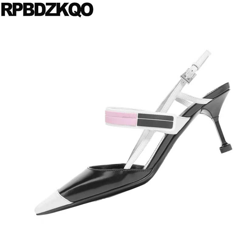 дизайнер Корейский Slingback черное и белое сандалии с двойным ремнем закрытый носок