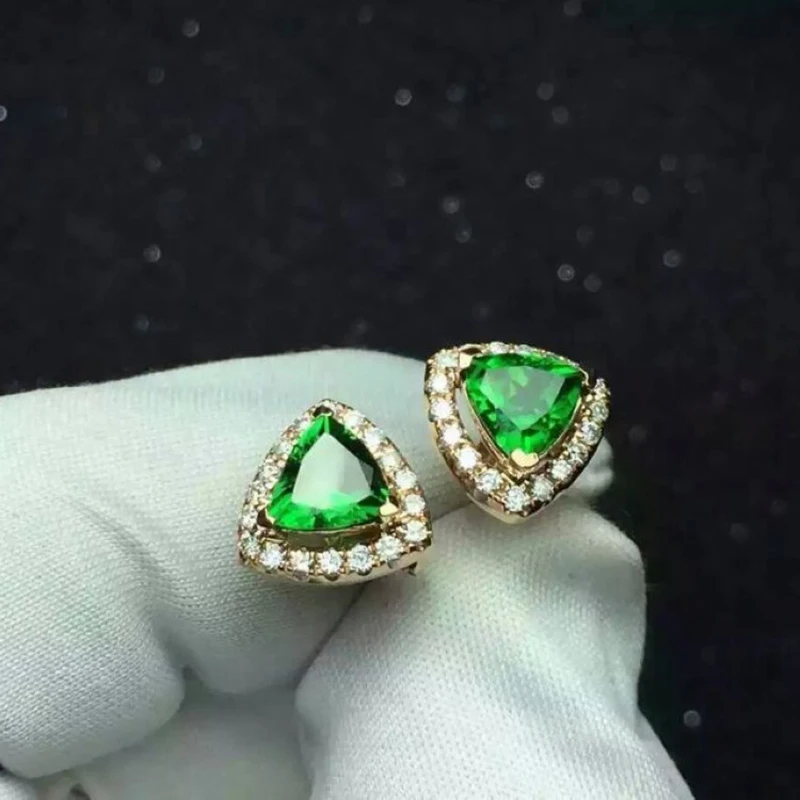 925 Sterling Silver Diopside Earrings for Women Triangle Natural Gemstone 5 x mm | Украшения и аксессуары