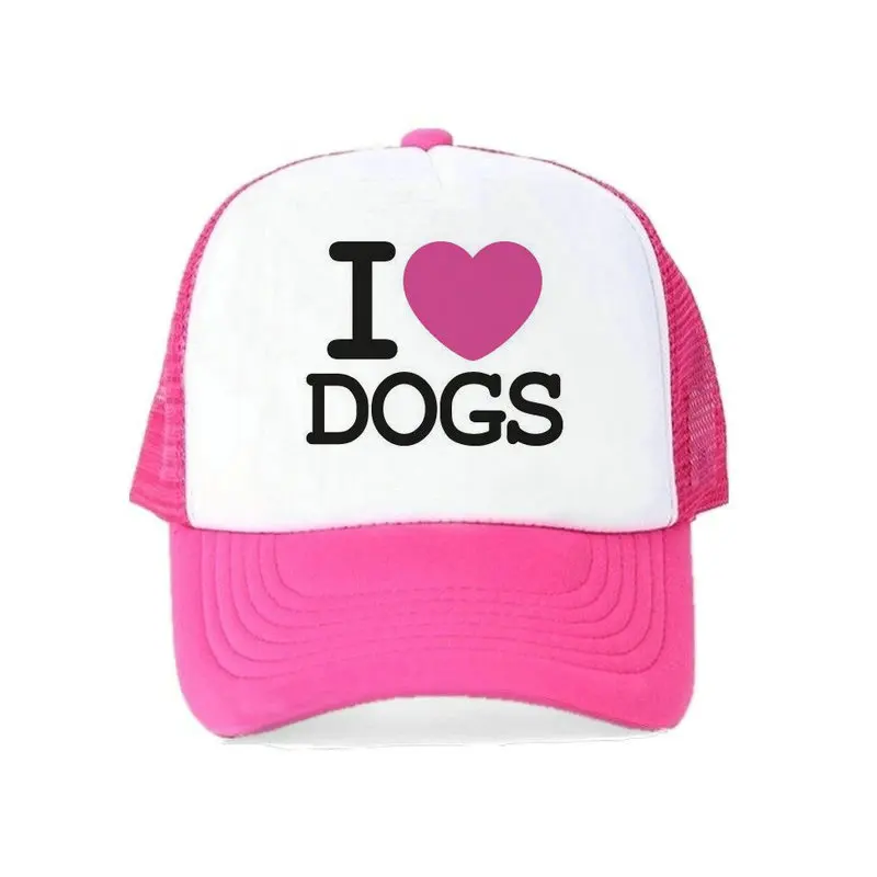 Модные сетчатые шапки с принтом в виде сердца Кепка надписью I Heart DOGS Baseketball летняя