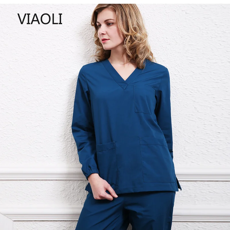 blue Viaoli медицинской Костюмы на каждый день комплект Для женщин с длинным рукавом хирургический халат доктор одежда Красота Салон спецодежды униформа для сотрудниц спа-салонов - Цвет: blue