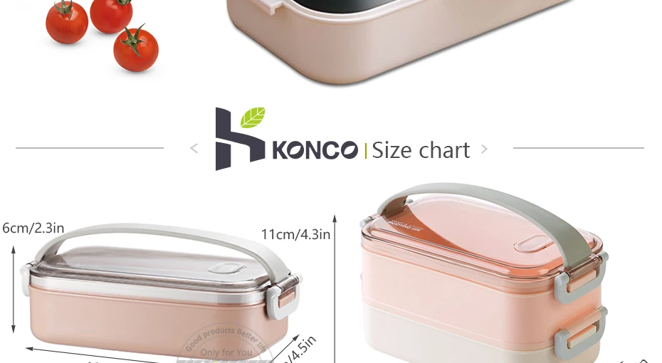Konco 304 изолированный Ланч-бокс из нержавеющей стали, термо-бокс для бэнто, лоток для фаст-фуда с крышкой, Герметичный портативный контейнер для еды