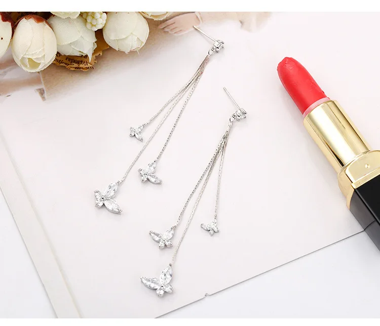 2020 высококачественный Цирконий серьги для женщин милые бабочки с кисточками s925