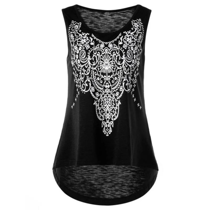 Для женщин Повседневное футболка без рукавов модный принт летняя майка с