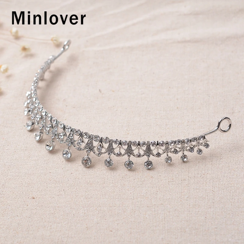 Minlover великолепные Стразы серебряного цвета, свадебные диадемы, короны для женщин, ободки, свадебные аксессуары для волос, украшения для волос HG168