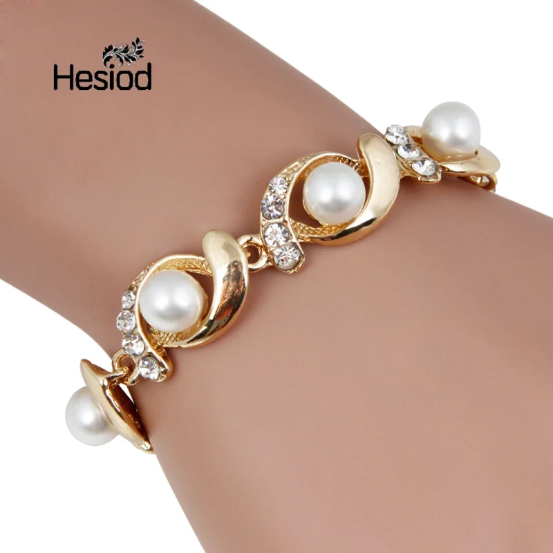 Hesiod Brand New Imitation Pearl Bracelet Women Fashion Trendy Gold Silver Color Chain Crystal Alloy Adjustable| |