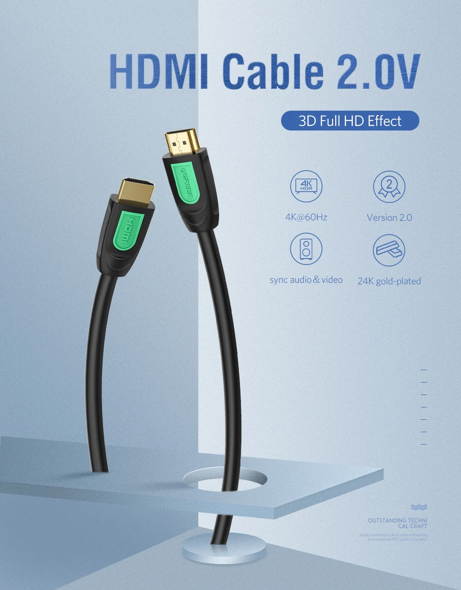 Ugreen HD101 hdmi HD кабель male-male позолоченный штекер ТВ-приставка компьютерная версия 1,4 v 3D 4K кабель для передачи данных