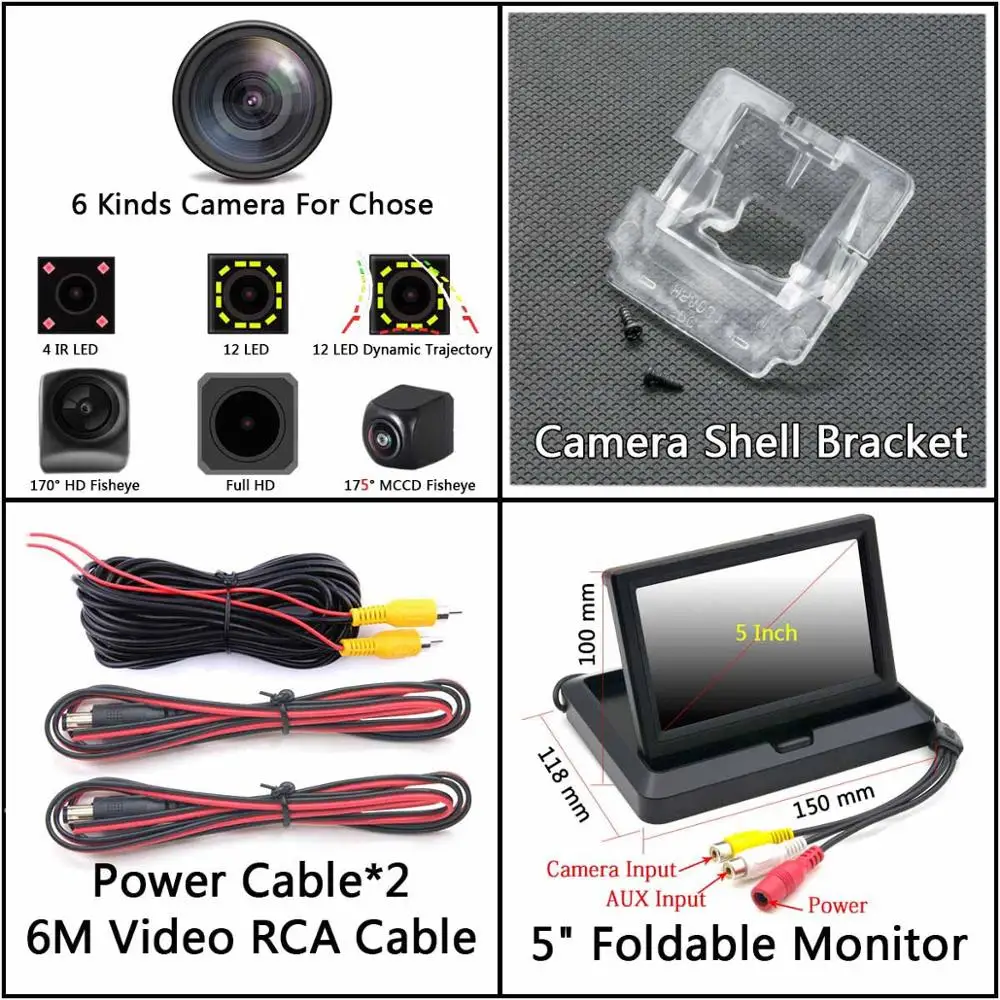 175 градусов Fisheye MCCD 12LED HD камера заднего вида Камера для Mitsubishi Outlander 2003 2004 2005 2006 2007 2008 2009 2012 автомобиля - Название цвета: Camera 5 inch Fold