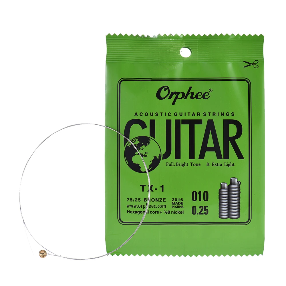 Orphee TX-1 одинарные Сменные Струны для акустической фольклорной гитары 1st E-String(. 010) сердечник из высокоуглеродистой стали, 10 шт. в упаковке