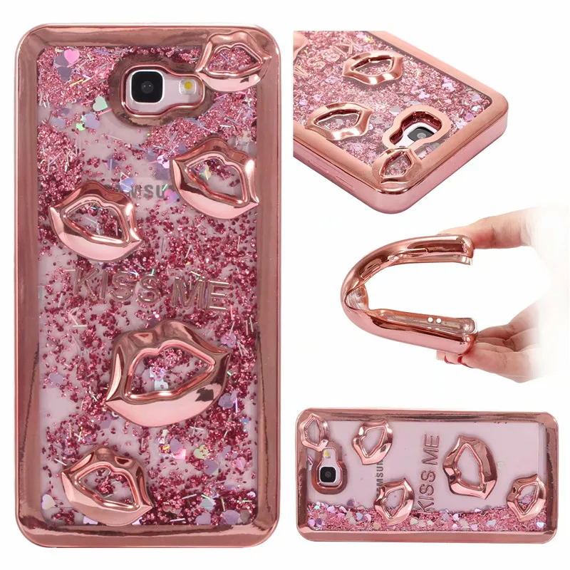 Missbuy Makeup Sexy Lipstick Lips Girls Silicone Case for Samsung Galaxy J2 J5 J7 Prime G530 On 5 On7 Bling Glitter Liquid Cover |