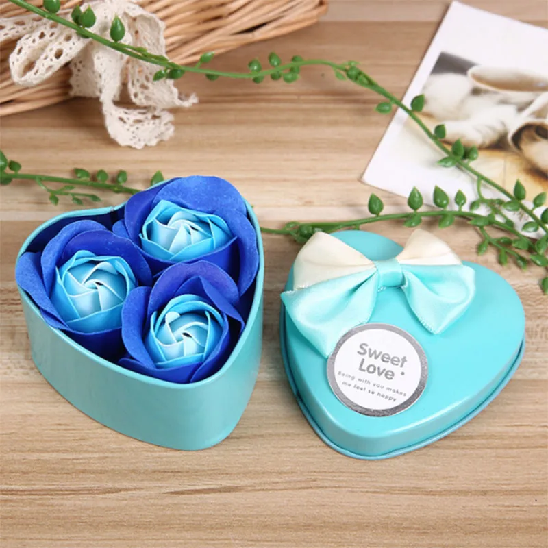 3 Blue 3/6/7/11 шт творческие подарки искусственные розы мыло цветок с принтом в виде сердец и железный ящик вечный цветок на праздник, день рождение, подарок ко Дню Святого Валентина - Цвет: 3 Blue