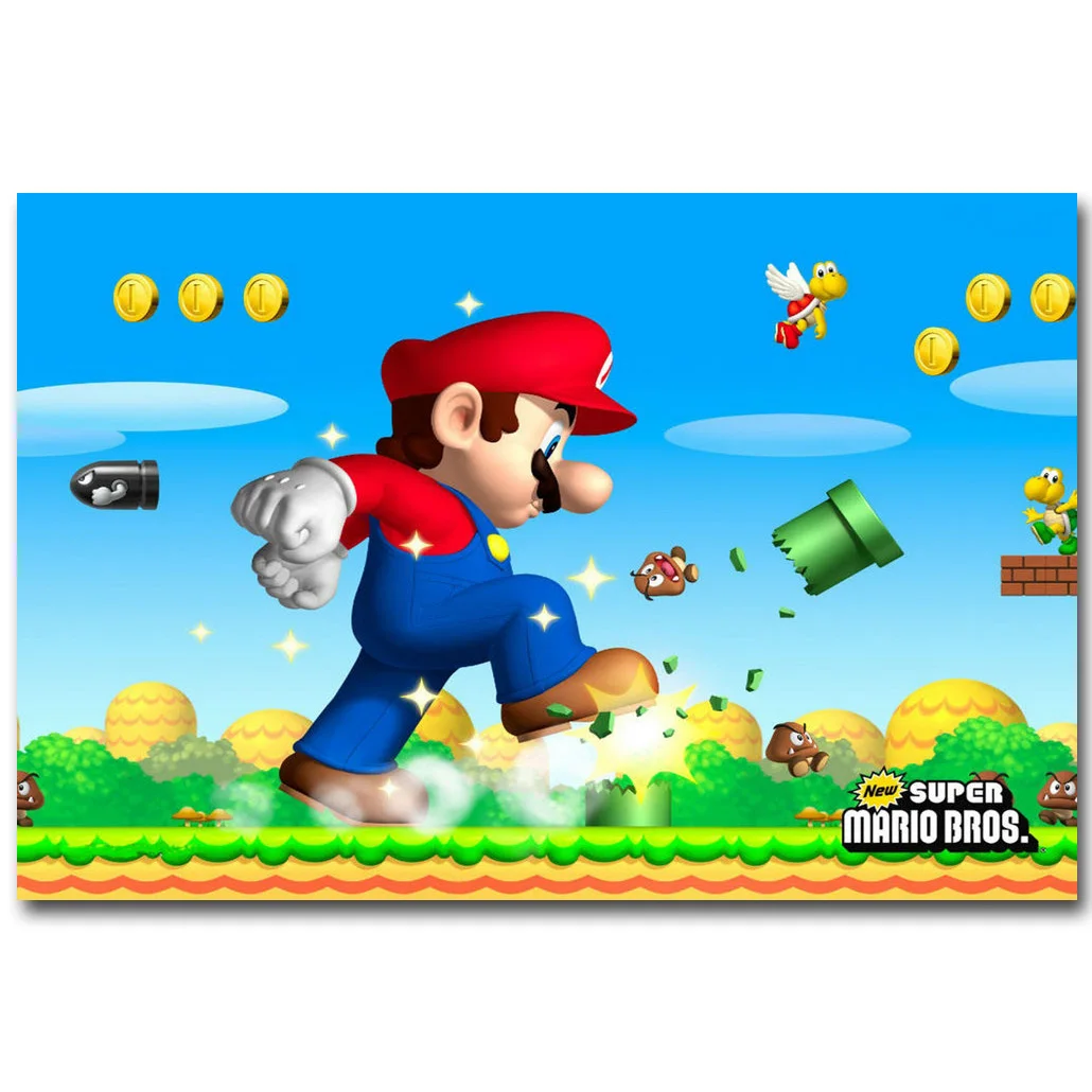 Super Mario Bros художественный постер из шелковой ткани с принтом 13х20 дюймов видео