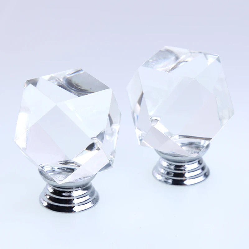 Modern simple fashion Polygon clear glass drawer tv cabinet knobs pulls silver chrome kitchen dresser door handles | Обустройство