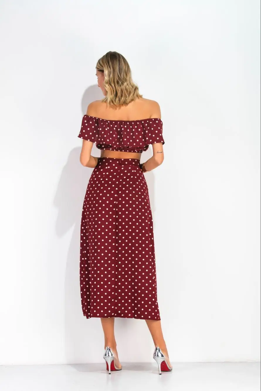 Женский винтажный комплект из 2 предметов Красная Шифоновая Блузка с открытыми