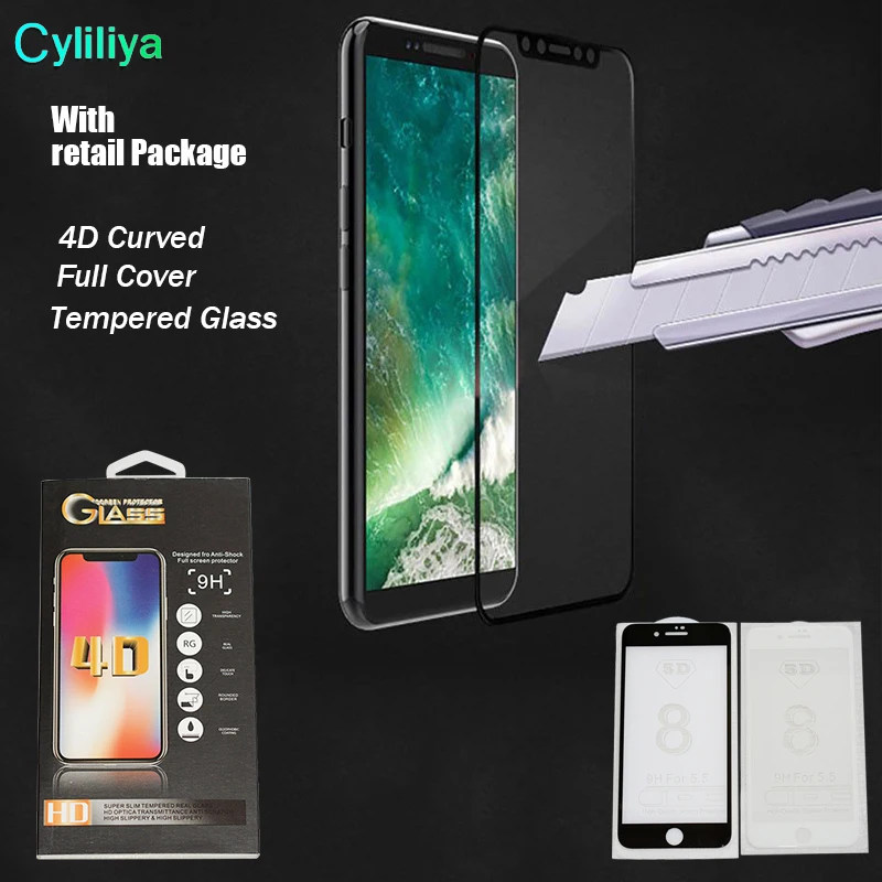 1 шт. закаленное стекло 4D 5D для iPhone X 6 7 8 plus|screen protector film|protector filmfull cover |