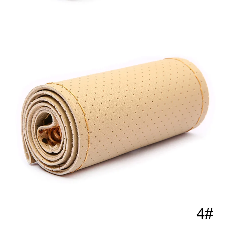 Beige Автомобильные Чехлы На Руль DIY мягкая кожаная оплетка на руль автомобиля с иглой и ниткой кожаные аксессуары для интерьера - Название цвета: Beige