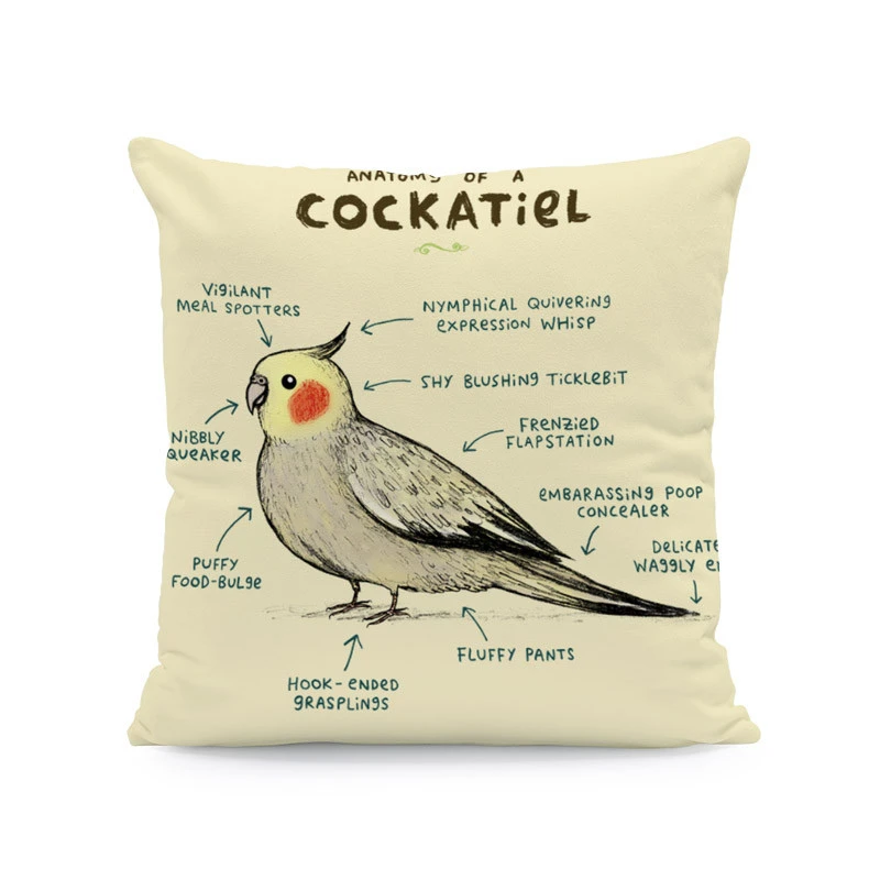 Forest Animal Body Analysis Cushion Cover Bird Squirrel Dachshund Dog Fox Hedgehog Hug Pillow 45Cm Peach Skin Decorative Pillow
