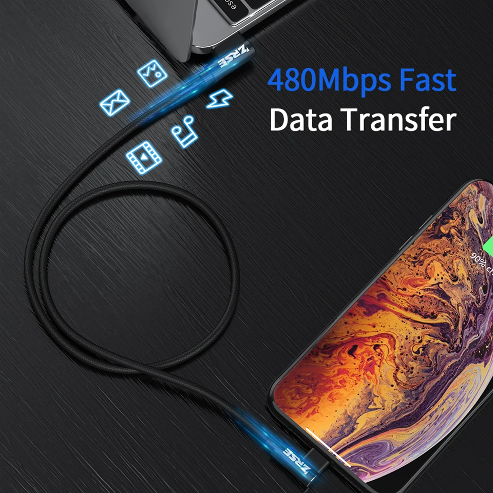 ZRSE Usb type-C кабель для samsung a50 s10 s9 90 градусов локоть 3 м 2 м 1 м Синхронизация данных Быстрая зарядка Usb кабель Oneplus Xiaomi Mi9 Redmi