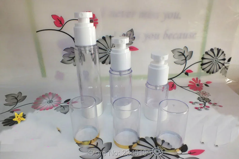 

15ML30ML50ML прозрачная безвоздушная бутылка с плоской головкой, круглая Золотая крышка, пластиковые безвоздушные бутылочки, тара для косметики,...