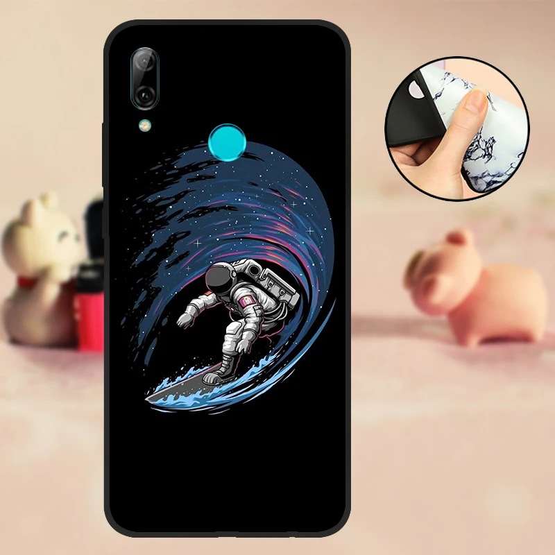 Мраморный чехол для Huawei P Smart 2019 задняя крышка мягкий черный телефон ТПУ