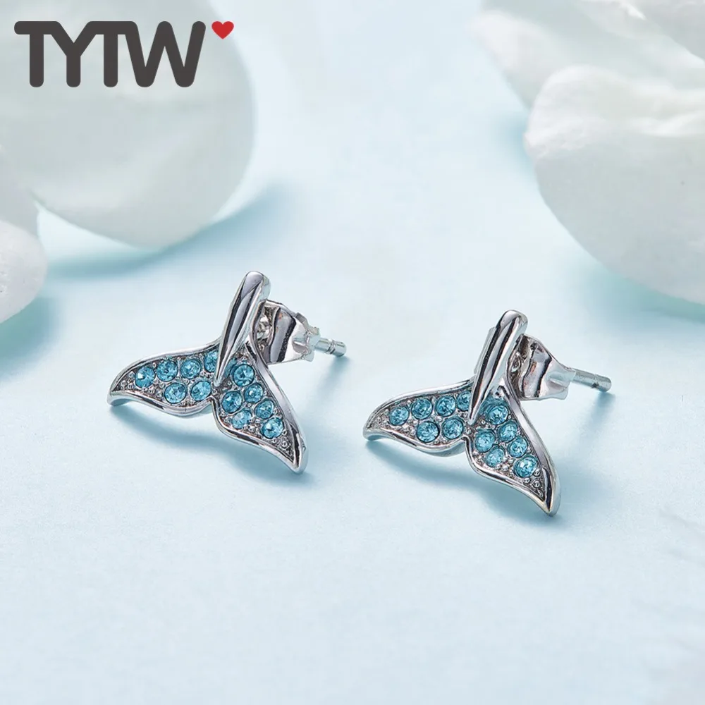 Женские серьги-гвоздики TYTW из стерлингового серебра 925 пробы с кристаллами
