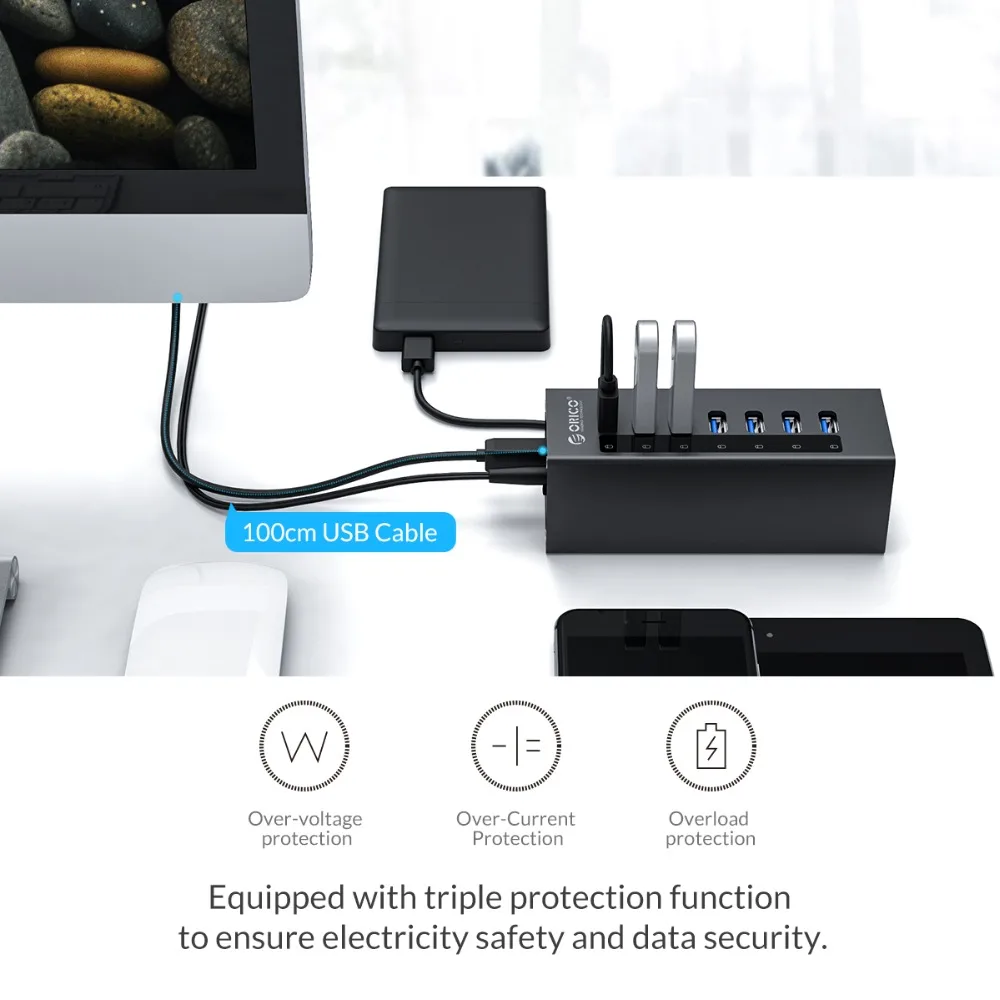 Концентратор USB 3,0 ORICO A3H7, 7 портов, BC1.2, зарядный концентратор из алюминиевого сплава с адаптером питания для macbook pro, usb-разветвитель