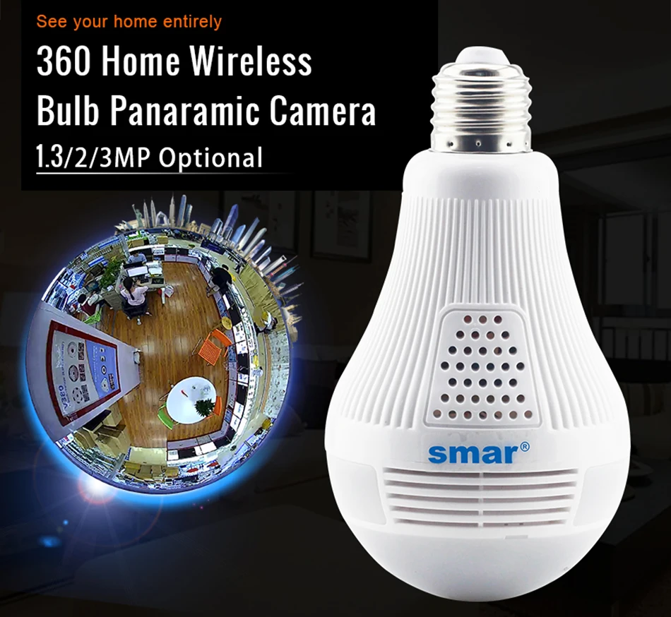 Smar 3MP 2MP 1.3MP Беспроводная ip-камера лампа 1,44 мм Рыбий глаз объектив 360 градусов панорамная камера 3D VR камера CCTV Домашняя безопасность