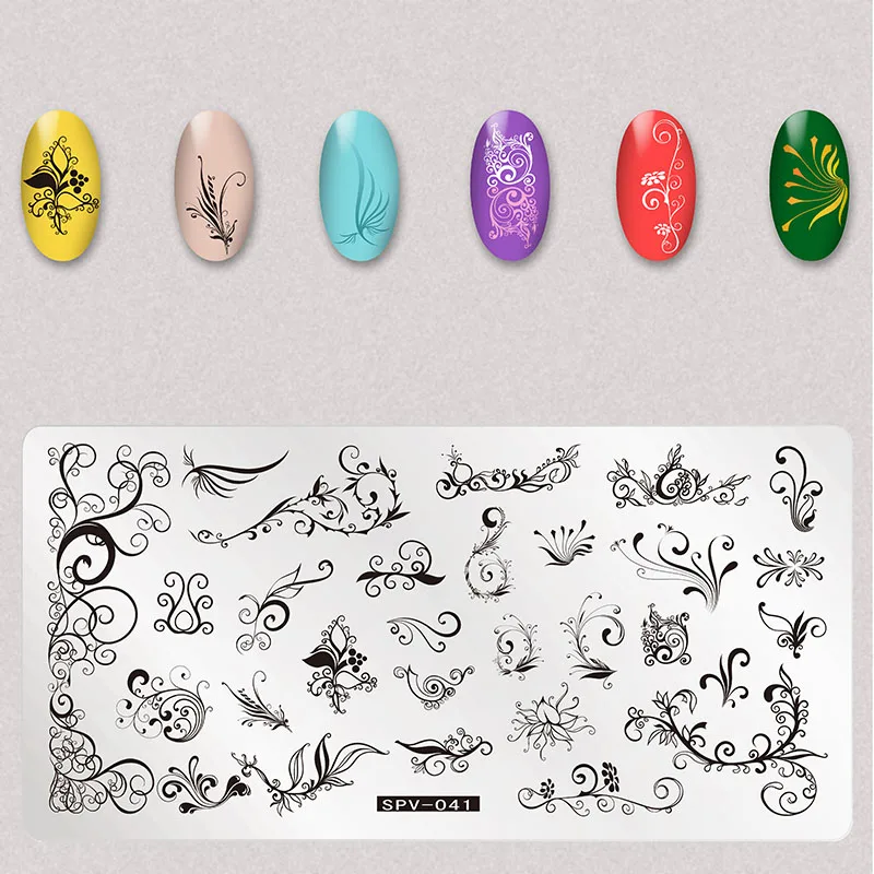 1 шт. прямоугольный шаблон штамповочных плит для ногтей в виде листьев