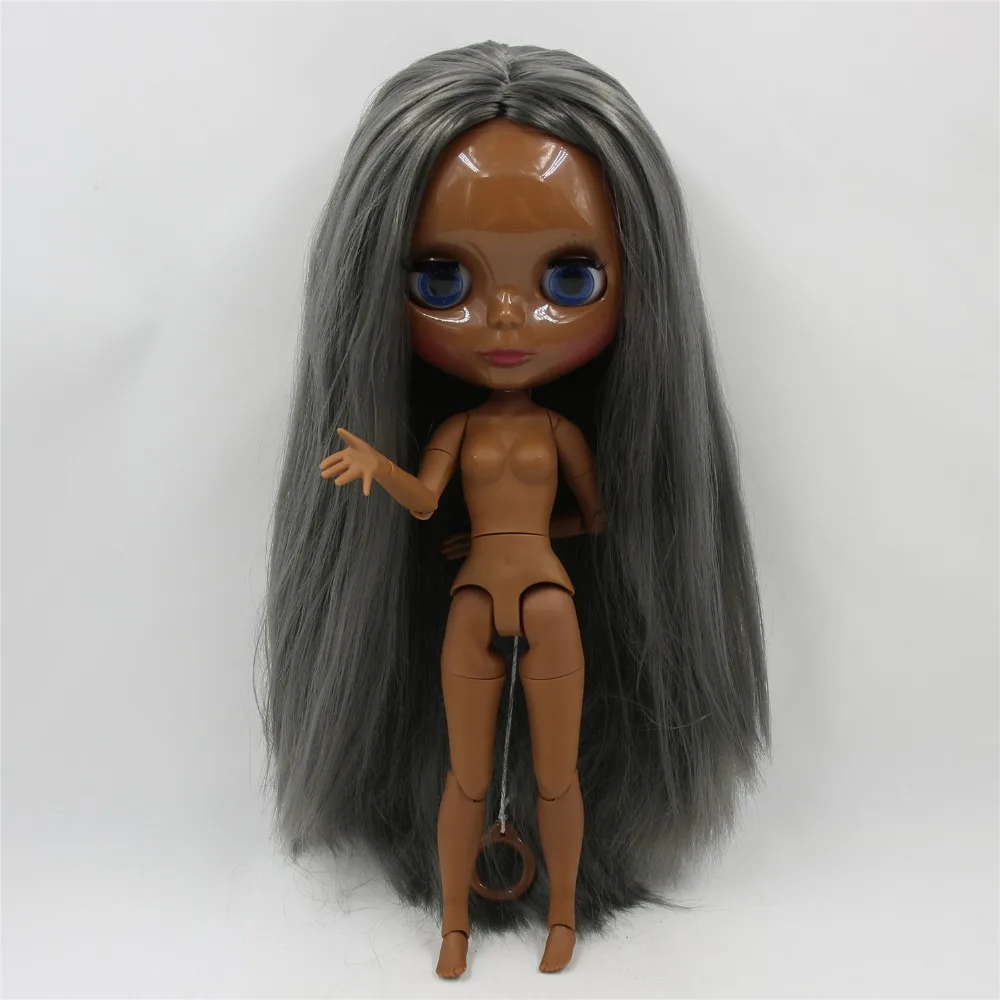 Ледяная кукла DBS Blyth 1/6 bjd супер черная кожа шарнир тела прямые серые волосы без