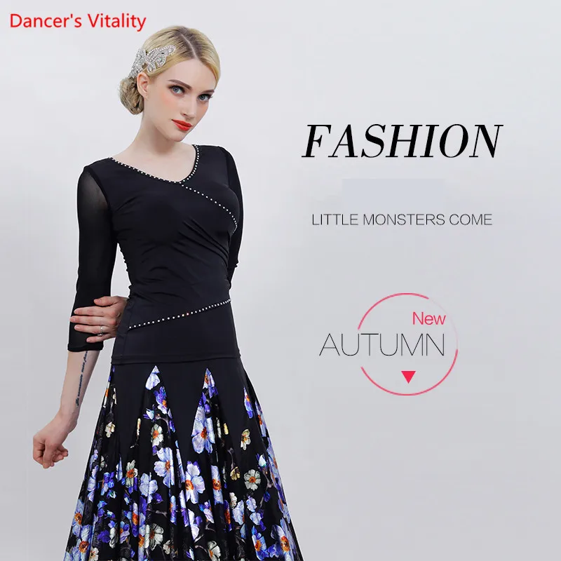 Ballroom Dance Tops 2019 New Sexy Gauze Sleeve Practice Dancing Shirt Female Adult Latin Waltz Stage Performance Clothes | Тематическая