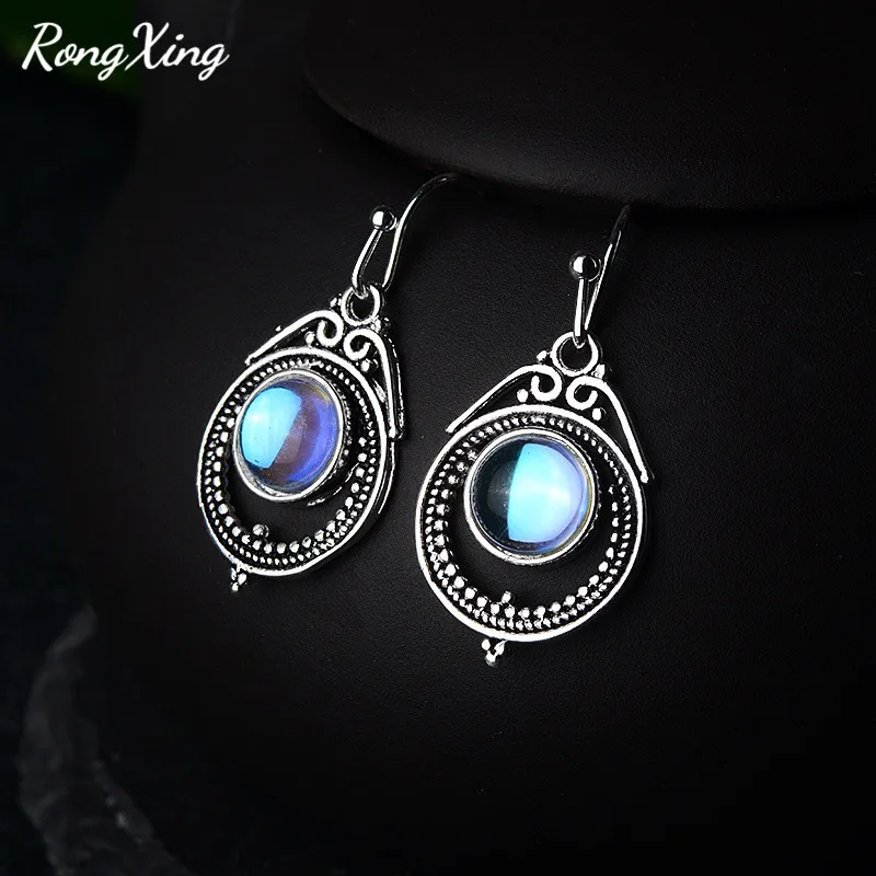 RongXing классические винтажные круглые серьги подвески с лунным камнем для женщин