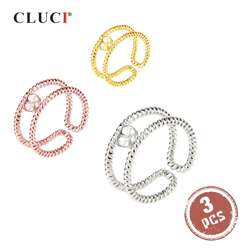 

CLUCI 3pcs Silver 925 Double Loop Rose Gold Ring for Women Party Sterling Silver Adjustable Hollow Ring Jewelry SR2049SB