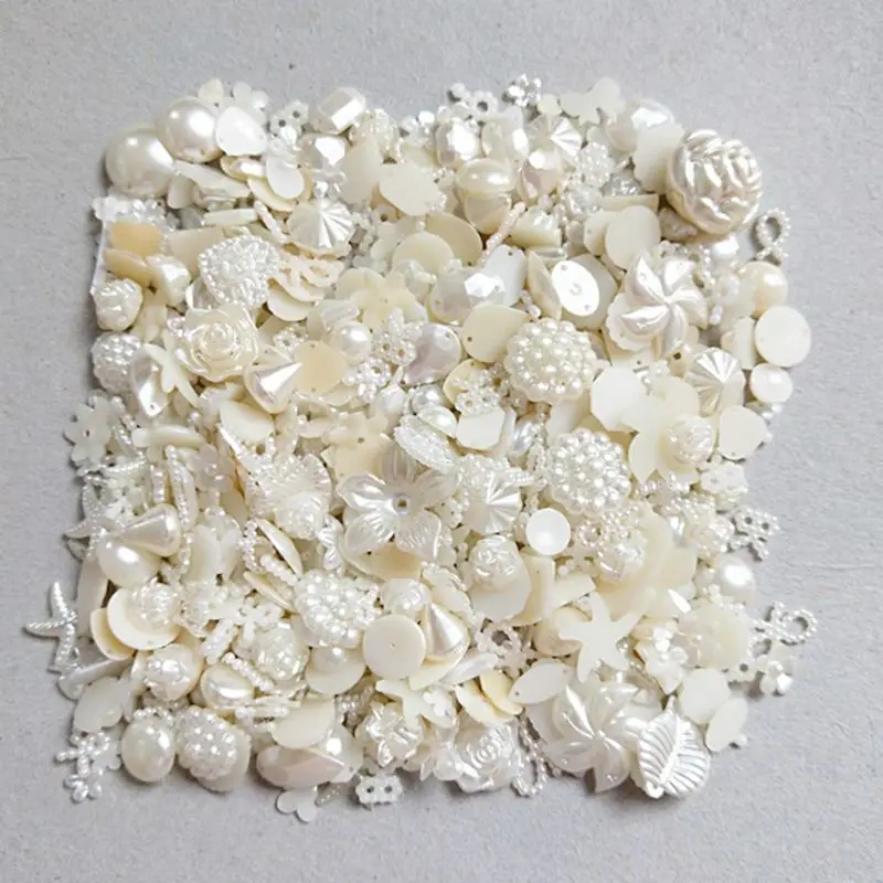 

100pcs/lot ABS Imitation Pearl Beaded flower Half Round Beads Mix Flowers Hearts bead diy clothing accessories handmade Crafts