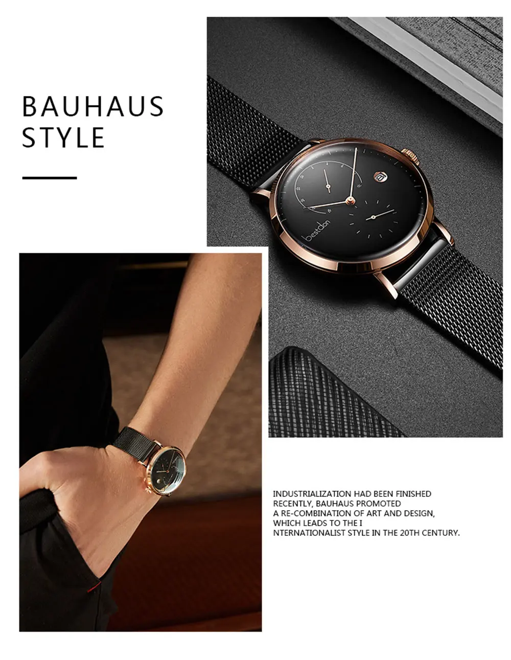 Bestdon Bauhaus Дизайнерские мужские часы Топ люксовый бренд нержавеющая сталь большой циферблат кварцевые наручные часы модные простые ультра тонкие часы