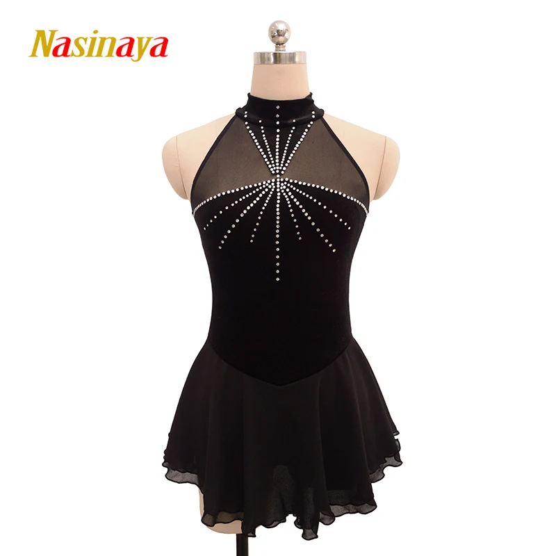 Nasinaya Figure Skating Dress Customized Competition Ice Skating Skirt for Girl Women Kids Gymnastics Black Velvet