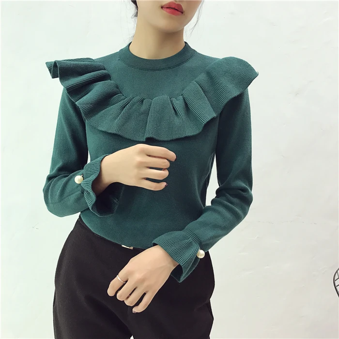 Женский трикотажный пуловер с оборками 6 цветов | Женская одежда