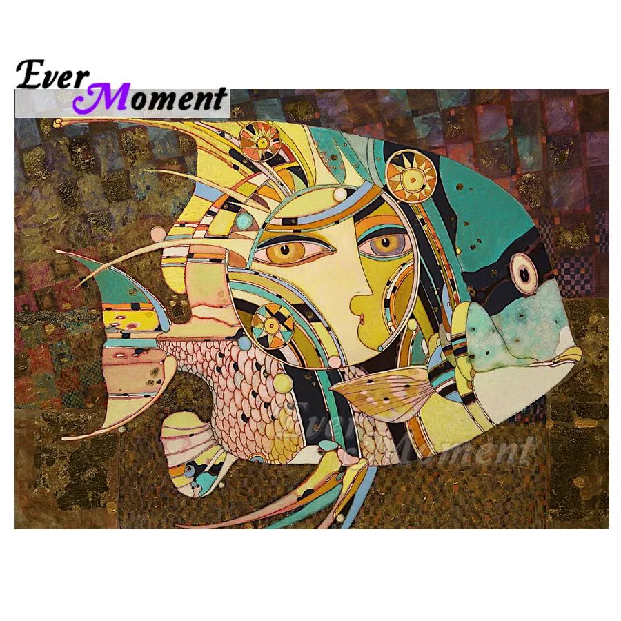 Алмазная картина Ever Moment, украшение для дома, абстрактное изображение рыбьего лица, стразы, полная квадратная Алмазная вышивка, декор 3F674