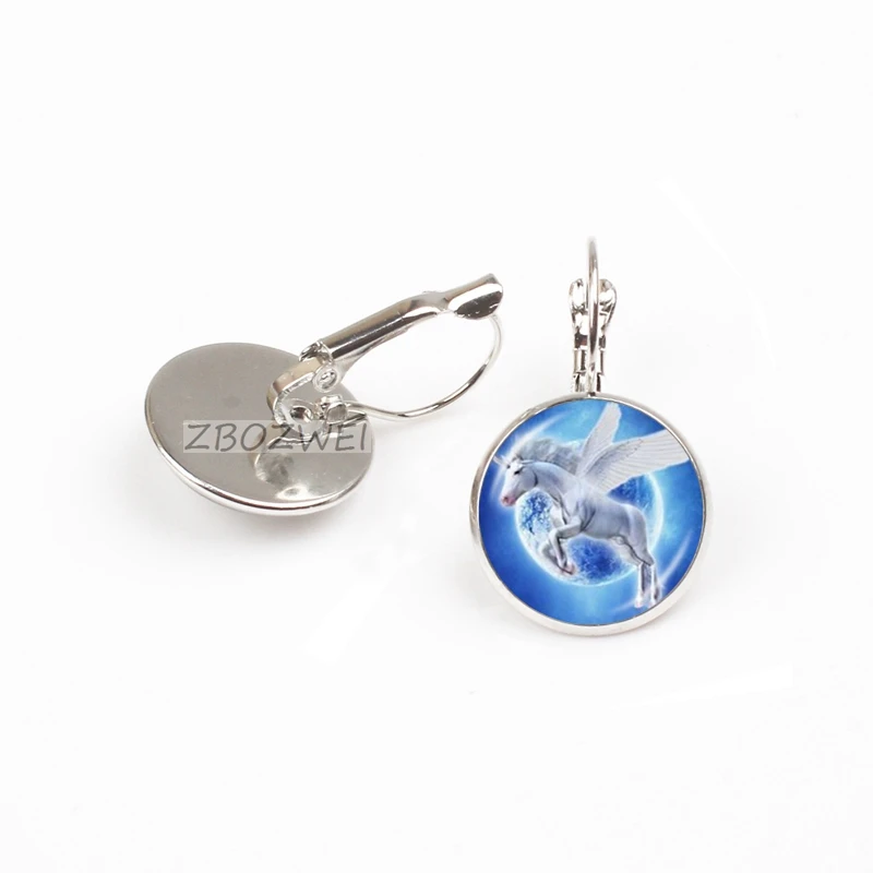 ZBOZWEI лунный Единорог Фото Серьги Лошадка с крыльями Jewelry Стекло кабошон серьга