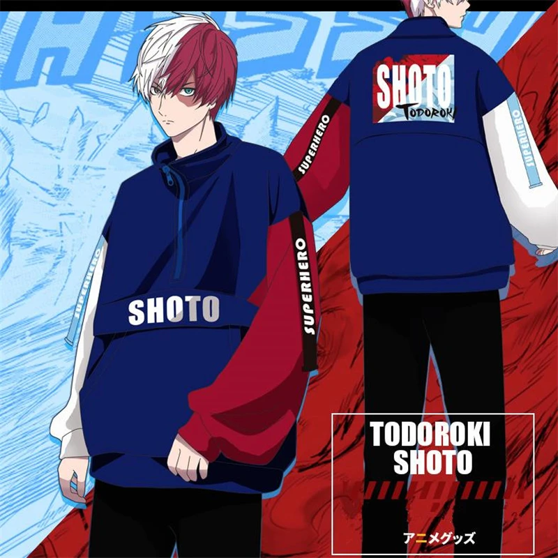 Аниме Мой герой Academy Todoroki Shouto костюмы для косплея для женщин и мужчин Хлопковый пуловер с рукавом «летучая мышь» свитер на молнии толстовки