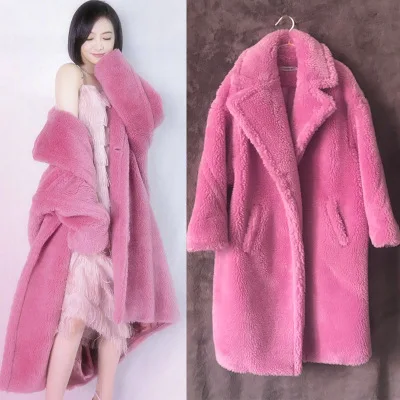 Peach pink long Женское пальто из искусственного меха, Зимняя Толстая теплая куртка из меха ягненка, плюс размер, женское шерстяные пальто, повседневные топы, длинные меховые пальто N269 - Color: Peach pink long