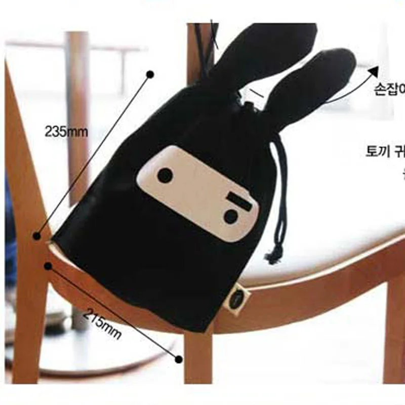 1 шт. милая сумка с кроликом на шнурке черный/белый карман многофункциональная